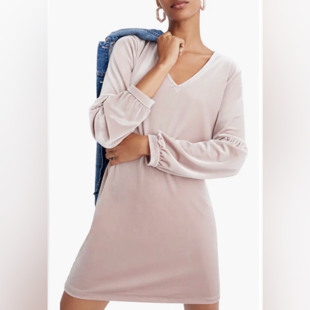 Madewell Velvet Balloon Sleeve Mini Dress Wisteria Dove Pink V-Neck Size M